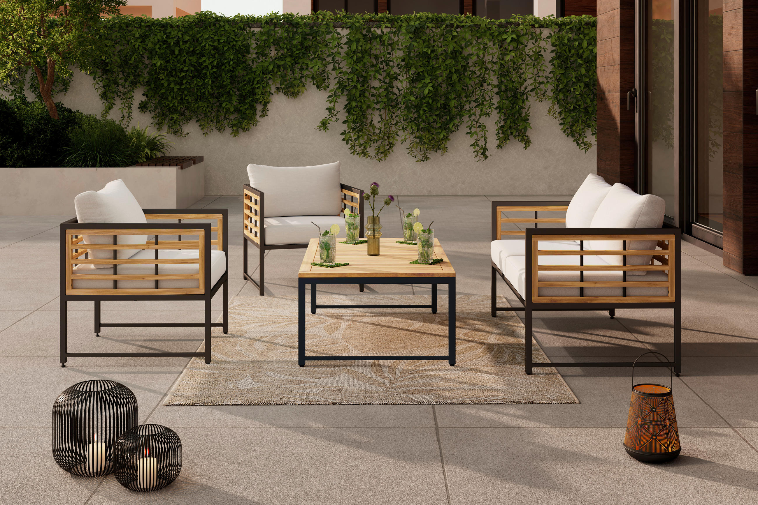 TABLE LOUNGE   - Schwarz/Naturfarben, Modern, Holz/Metall (120/70/65cm) - Ambia Garden