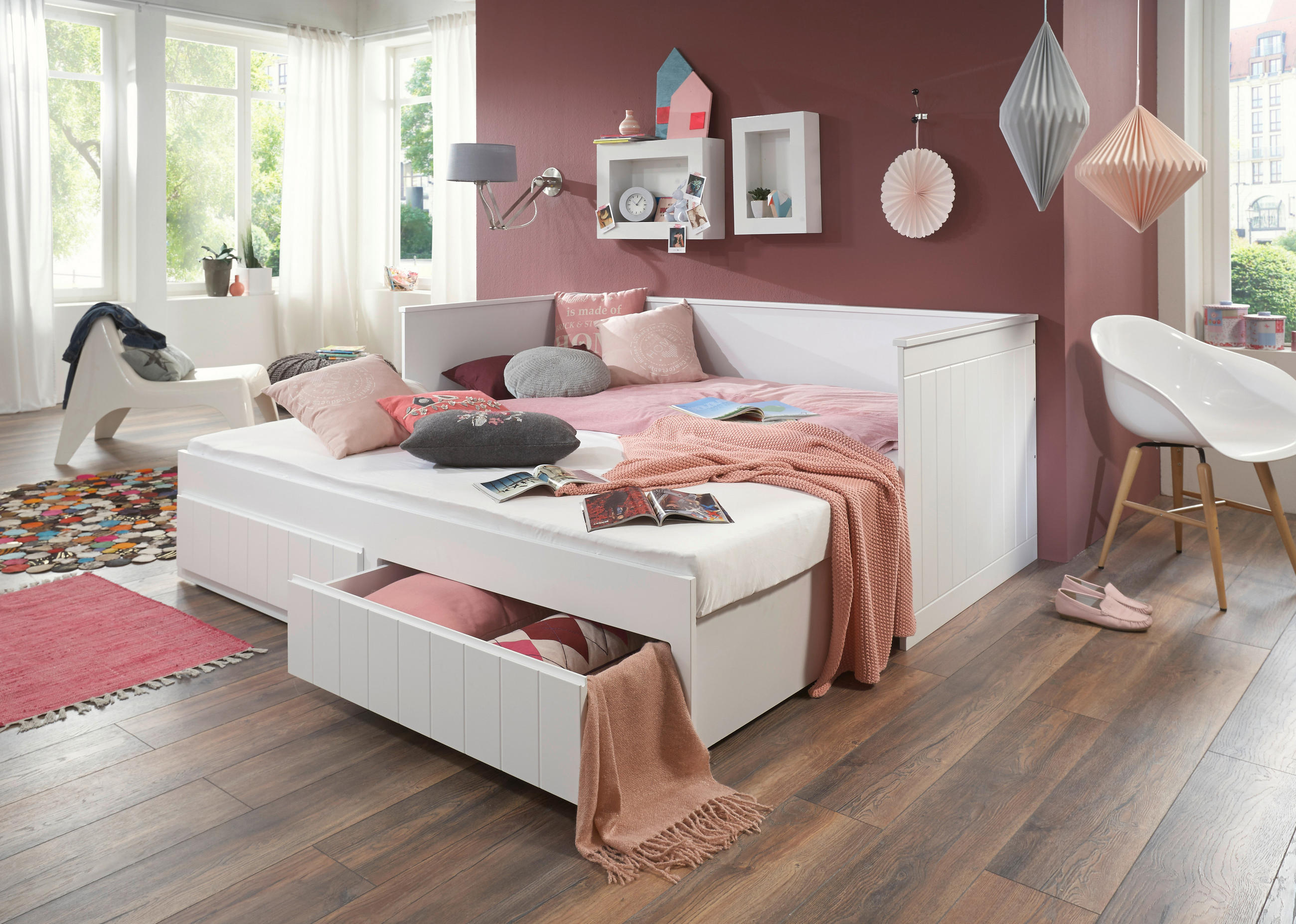 AUSZIEHBETT 180/200 cm  in Weiß  - Weiß, KONVENTIONELL, Holz/Holzwerkstoff (180/200cm) - Carryhome