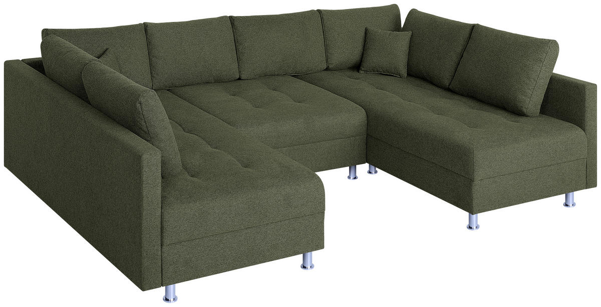 WOHNLANDSCHAFT Olivgrün Webstoff  - Chromfarben/Schwarz, Design, Textil (192/308/192cm) - P & B