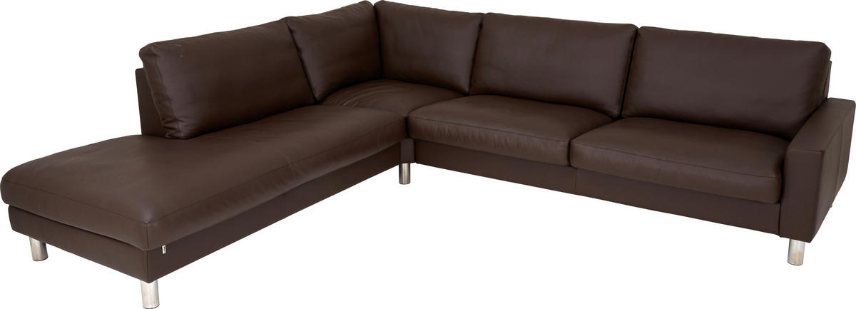 ECKSOFA  in Echtleder Dunkelbraun  249/280 cm  - Chromfarben/Dunkelbraun, Design, Leder/Metall (249/280cm) - Erpo