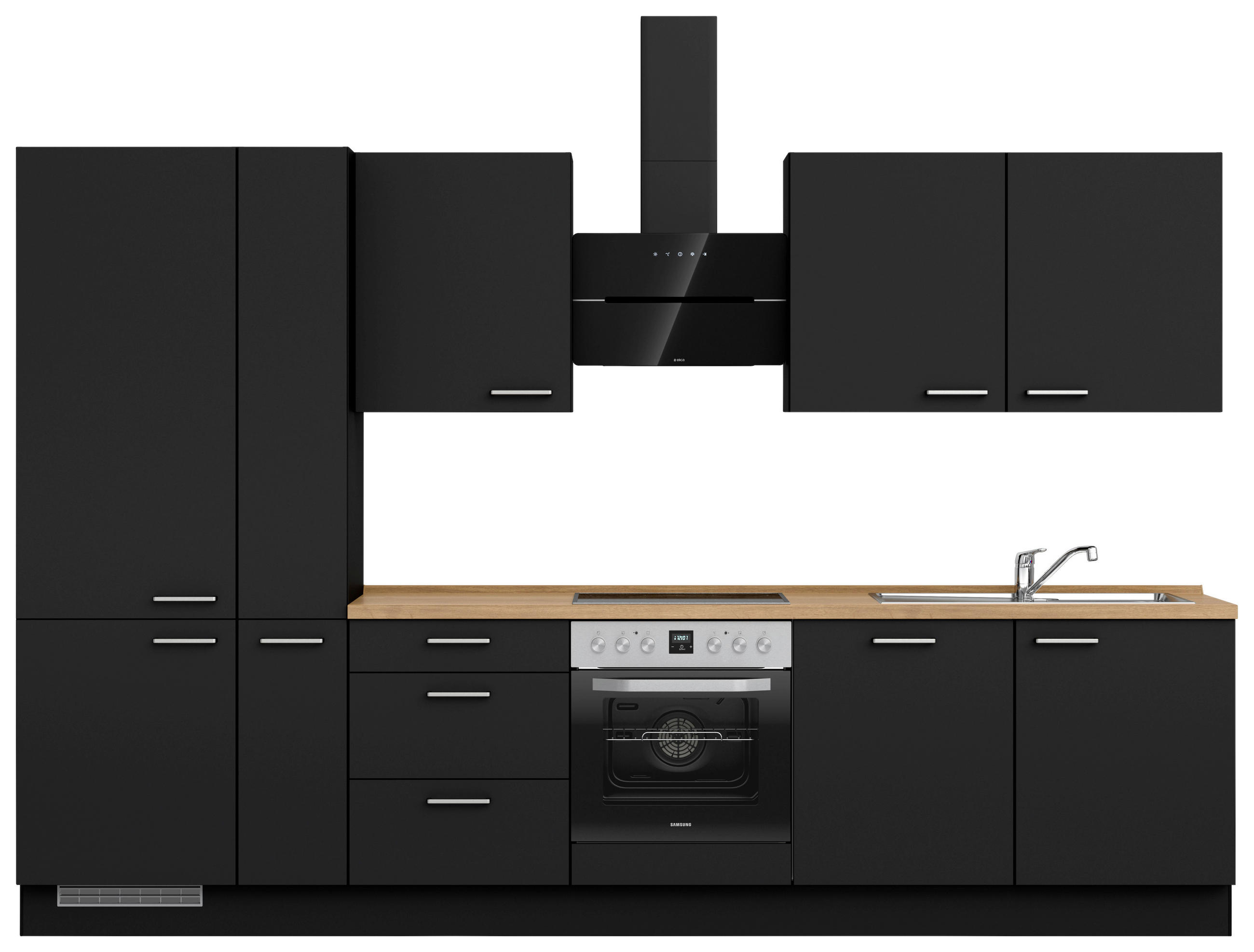 KÜCHENLEERBLOCK 330 cm   in Schwarz, Eichefarben  - Edelstahlfarben/Eichefarben, MODERN, Holzwerkstoff/Metall (330cm) - Nobilia