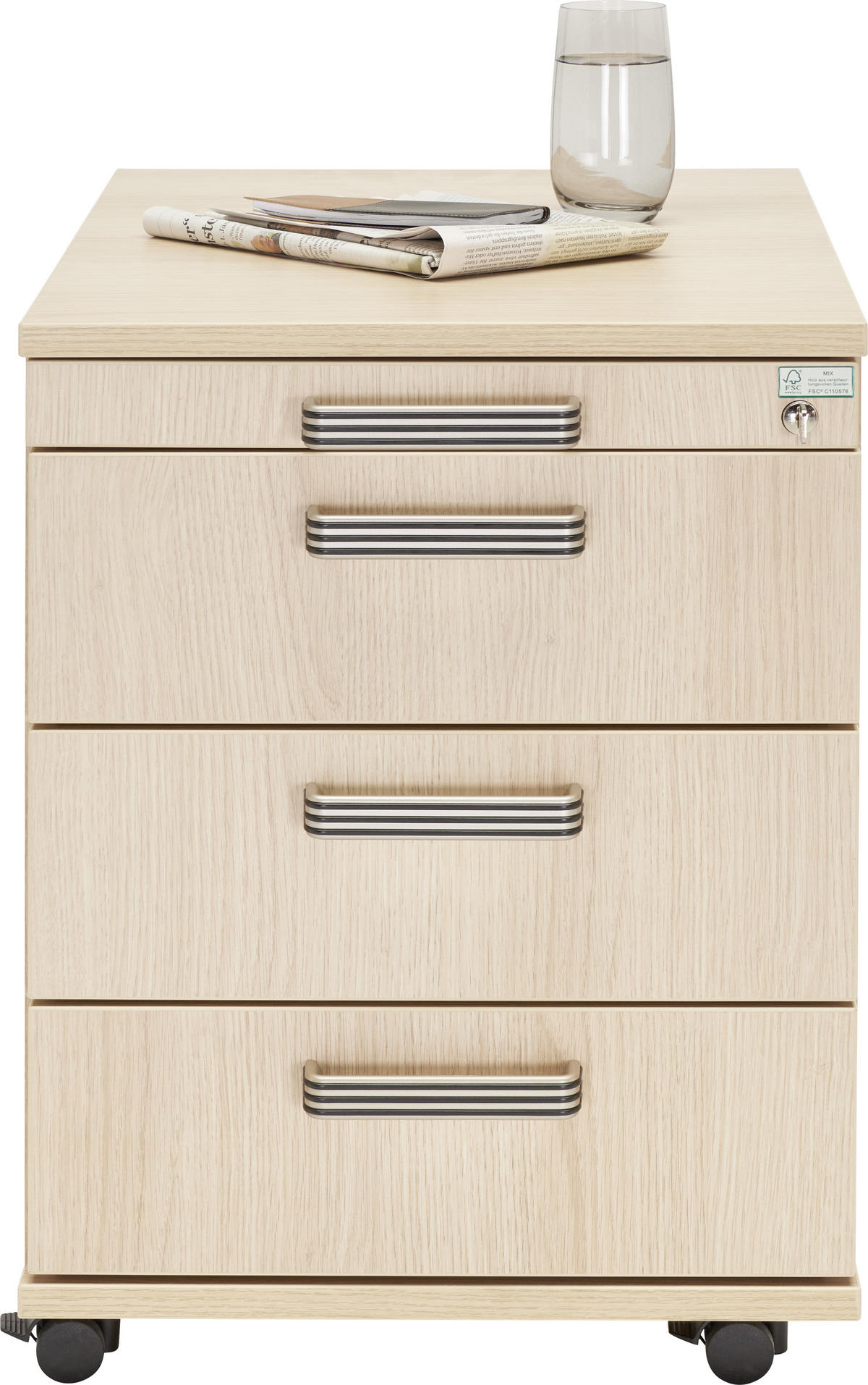 ROLLCONTAINER 42,8/59/58 cm  - Eichefarben/Silberfarben, KONVENTIONELL, Holzwerkstoff/Kunststoff (42,8/59/58cm) - Venda