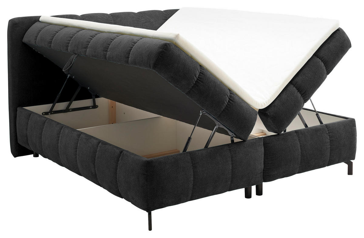 BOXBETT 180/200 cm,  in Dunkelgrau, Bettkasten, Topper, Matratzen, H2 = mittel  - Dunkelgrau/Schwarz, KONVENTIONELL, Kunststoff/Textil (180/200cm) - Hom`in
