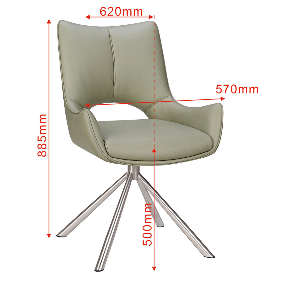 STUHL - Edelstahlfarben/Grün, Design, Textil/Metall (57/85,5/62cm) - Carryhome