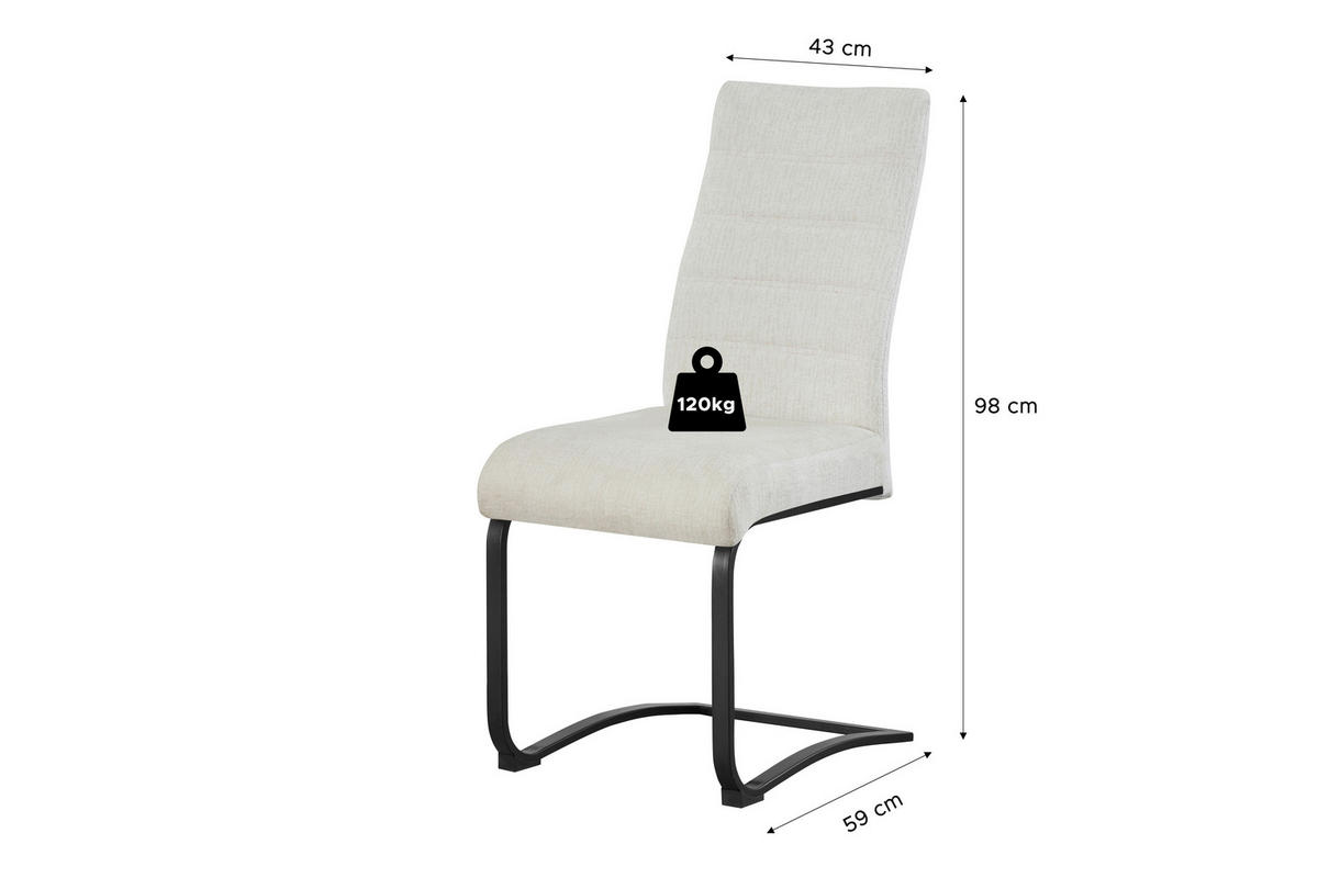 SET STOLICA  krem  tekstil      - crna/krem, Moderno, tekstil/metal (43/98/59cm) - MID.YOU