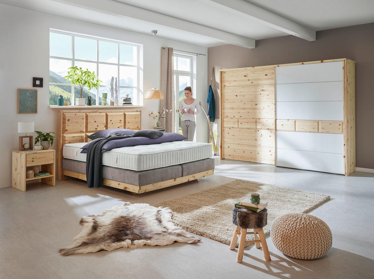 BOXSPRINGBETT 160/200 cm  in Zirbelkieferfarben, Greige  - Greige/Zirbelkieferfarben, Natur, Holz/Textil (160/200cm) - Valnatura