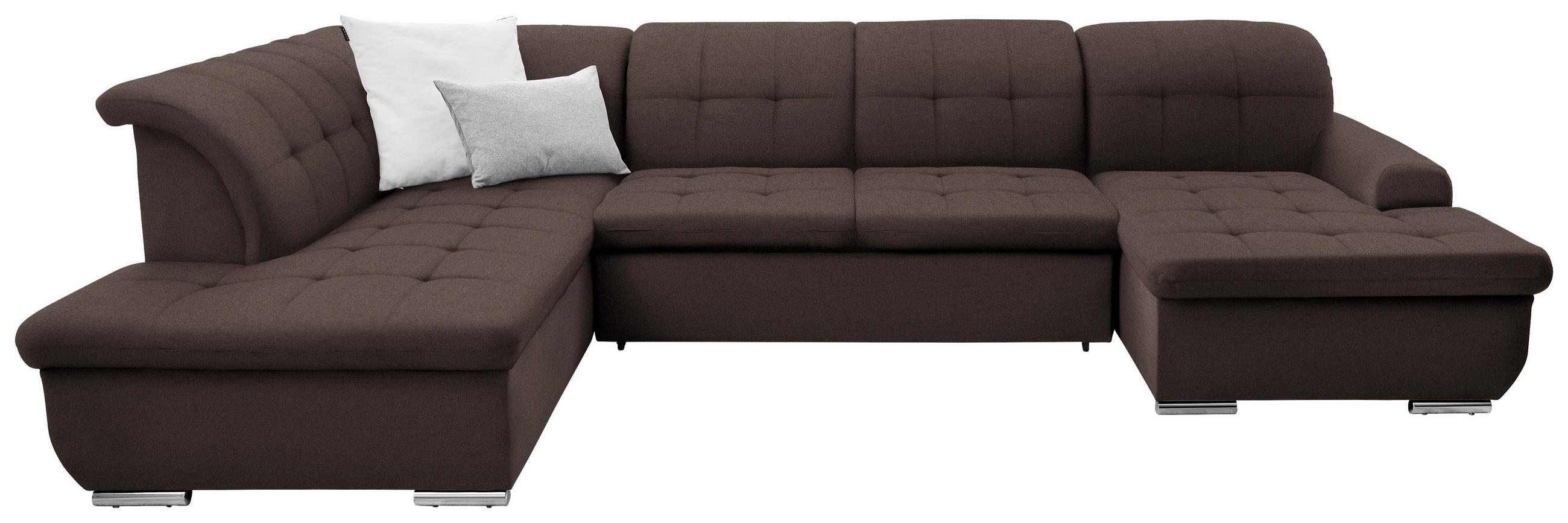 WOHNLANDSCHAFT inkl. Funktion Dunkelbraun Flachgewebe  - Dunkelbraun/Silberfarben, Design, Textil/Metall (208/342/145cm) - Cantus