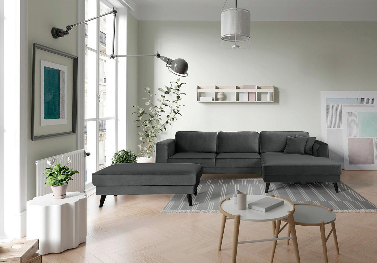 ECKSCHLAFSOFA  mit seitenverkehrt erhältlich, Schlafen auf Sitzhöhe, Hocker erhältlich, Rücken echt, Armteil links, Armteil rechts Velours Anthrazit  - Wengefarben/Anthrazit, MODERN, Holz/Textil (277/167cm) - Trendmanufaktur