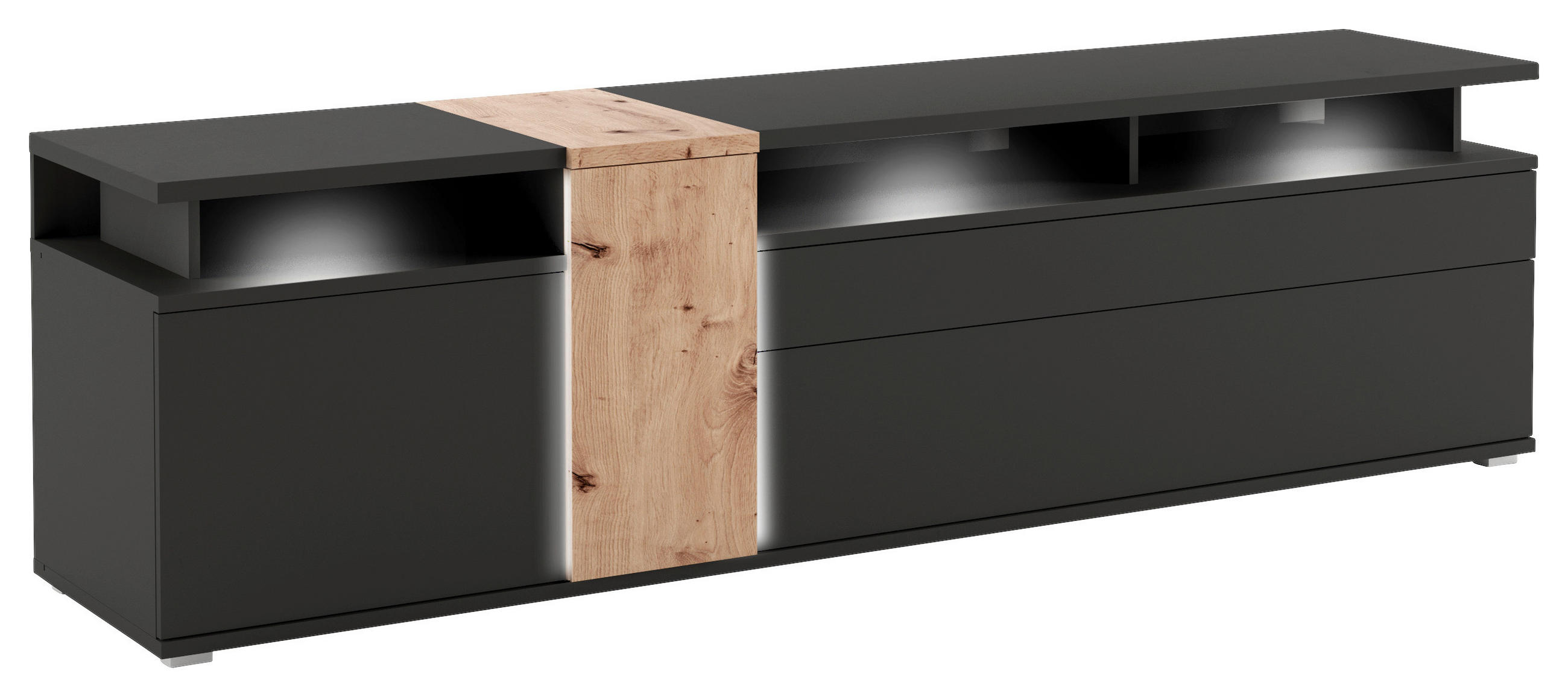 TV DIEL, čierna, dub artisan, 235/65/52 cm - čierna/dub artisan, Design, kompozitné drevo/plast (235/65/52cm) - Livetastic