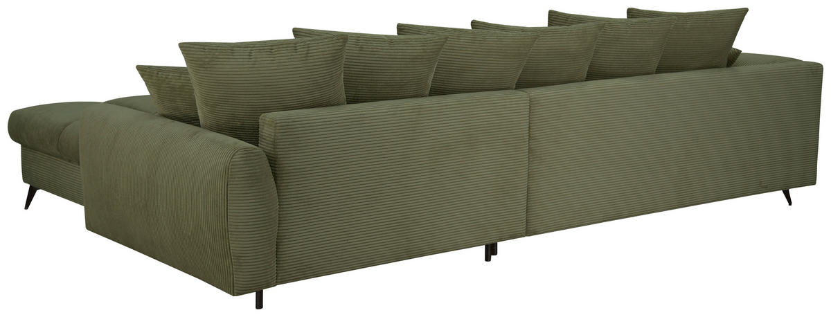 ECKSOFA Grün Cord Rückenkissen, Armlehnenkissen, Rücken echt  - Schwarz/Grün, KONVENTIONELL, Textil/Metall (332/231cm) - Carryhome