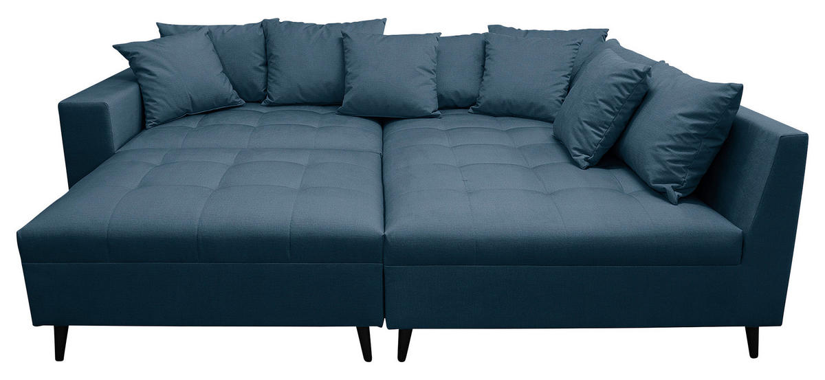Ecksofa inkl. Hocker, mikrovlakna temno modra  - črna/temno modra, Design, tekstil/les (247/174cm) - MID.YOU