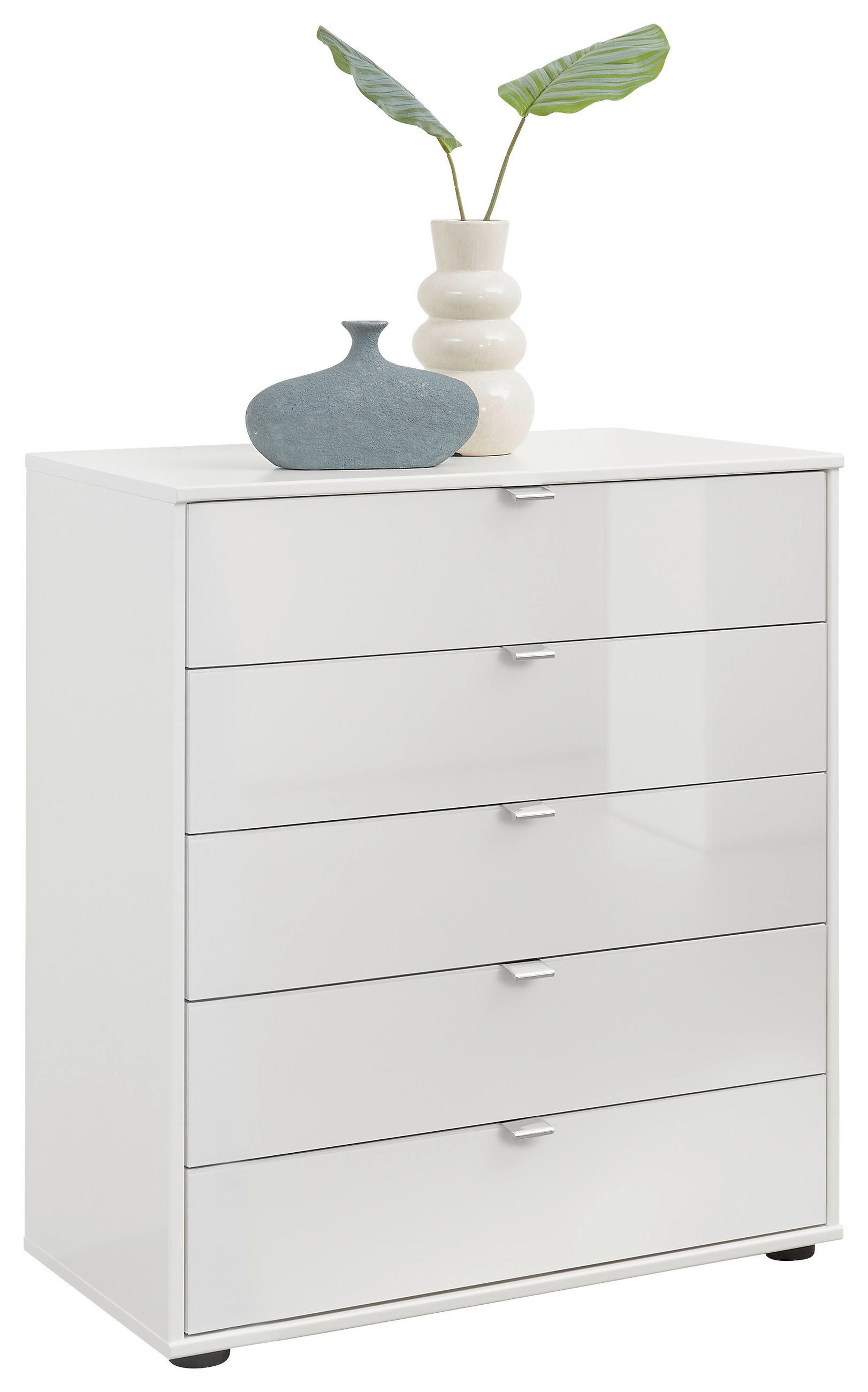 KOMMODE , 80/86/43 cm, 5 Schublade(n)  - Chromfarben/Weiß, Design, Glas/Holzwerkstoff (80/86/43cm) - Dieter Knoll