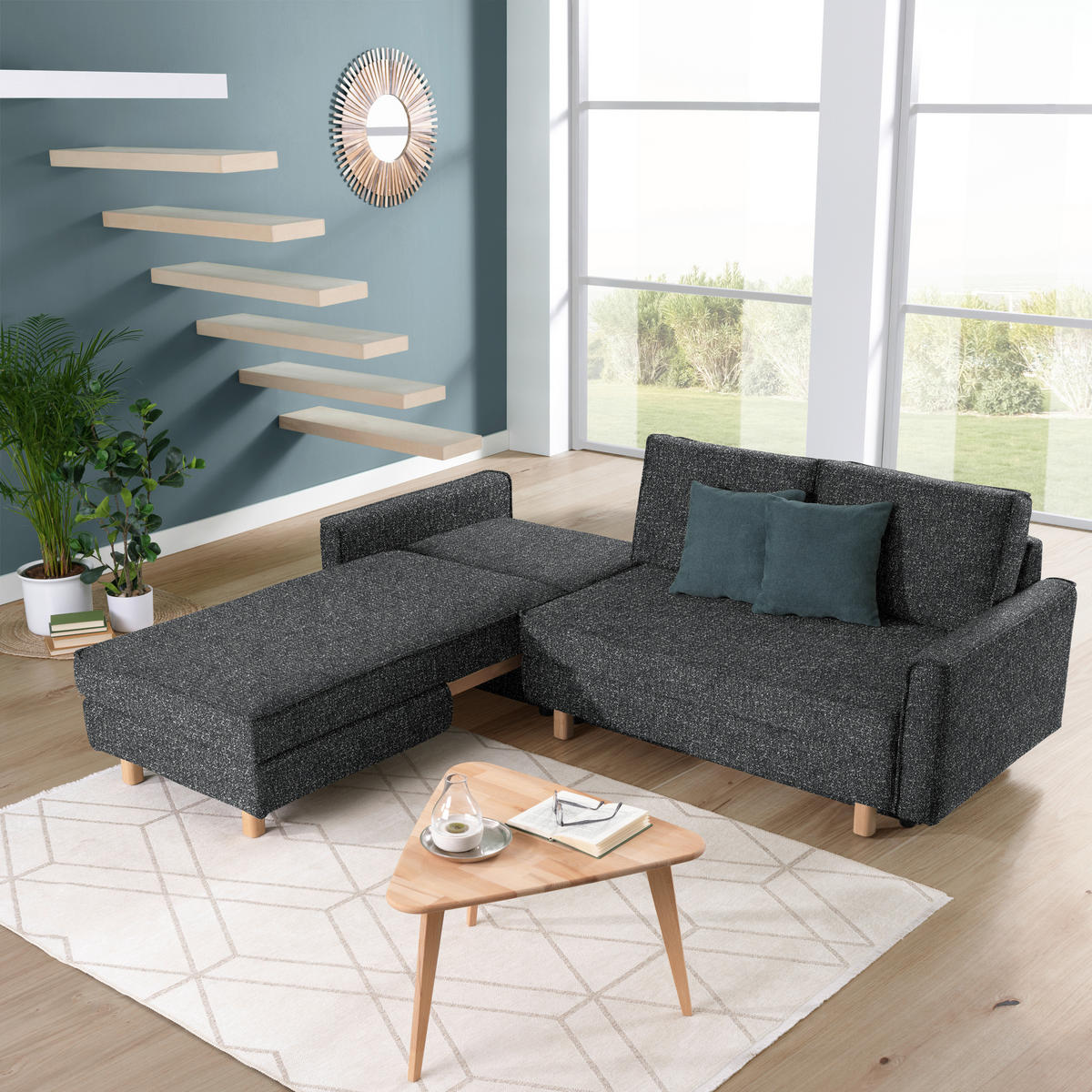 ECKSOFA  in Mikrovelours Anthrazit  170/237 cm  - Eichefarben/Anthrazit, KONVENTIONELL, Holz/Textil (170/237cm) - Sedda