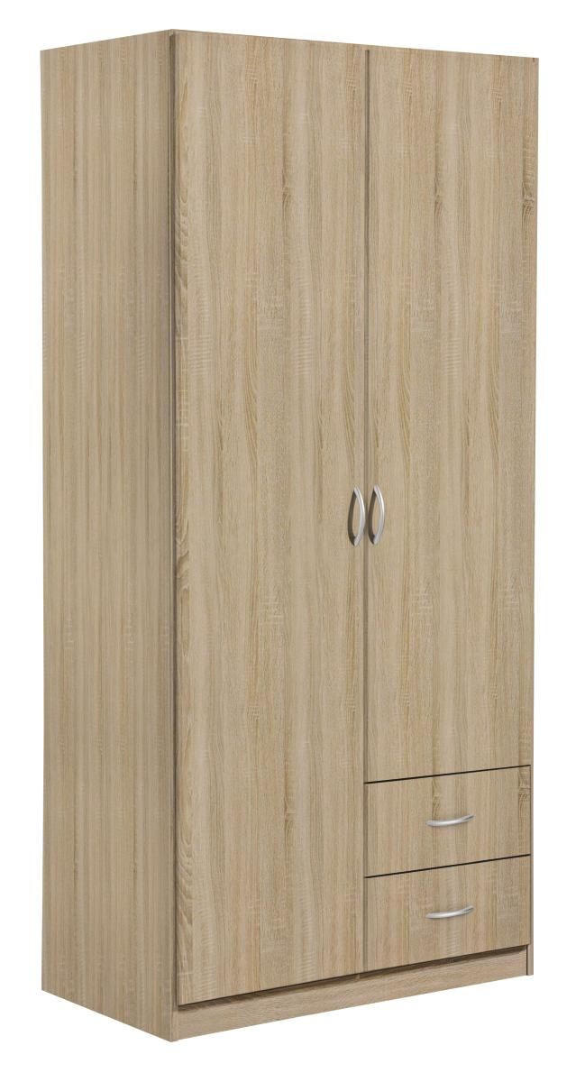 KLEIDERSCHRANK 91/197/54 cm 2-türig  - Silberfarben/Sonoma Eiche, Design, Holzwerkstoff/Kunststoff (91/197/54cm) - Boxxx