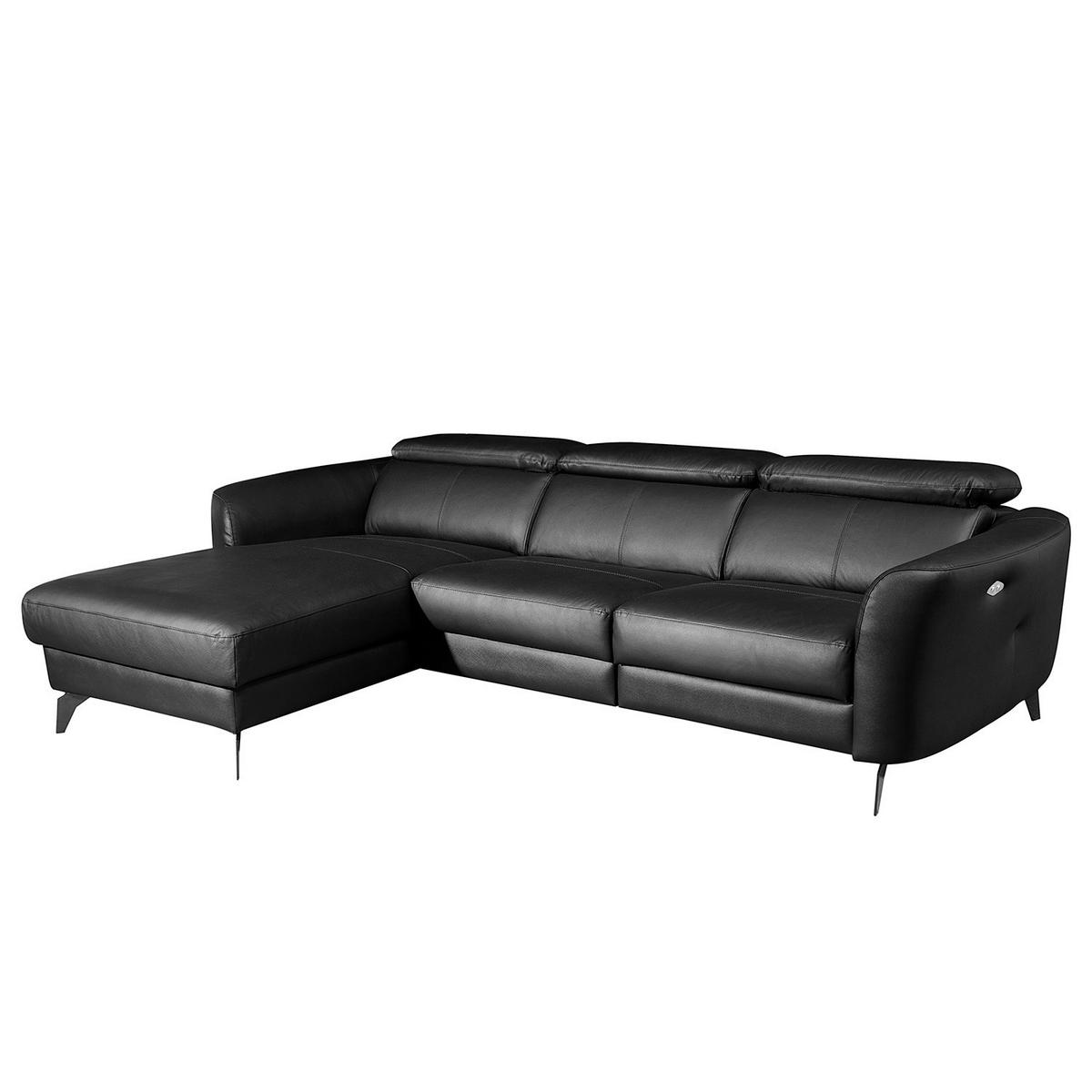 ECKSOFA Schwarz Echtleder Lederlook  - Schwarz, Design, Leder/Textil (183/261cm) - Livetastic