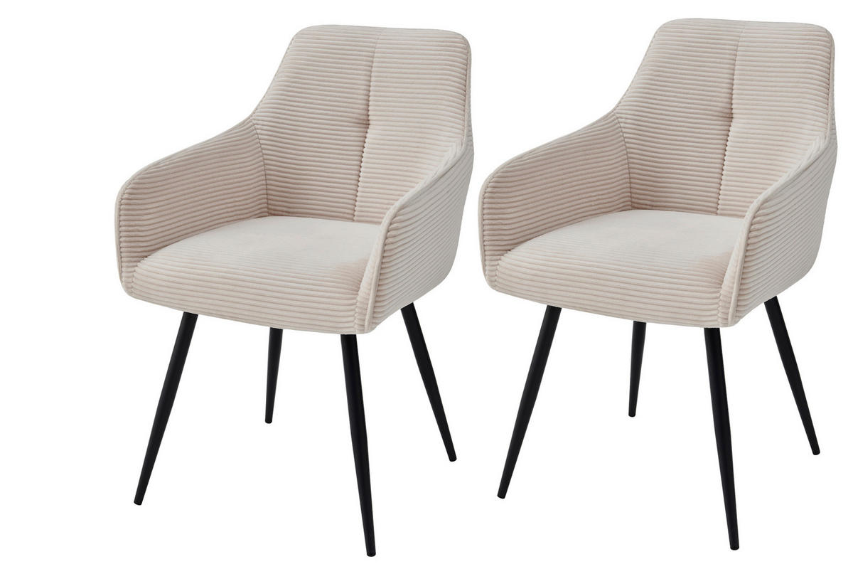 ARMLEHNSTUHL-SET 2 Stück  in Stahl Mikrofaser, Feincord  - Beige/Schwarz, MODERN, Textil/Metall (55/85/61cm) - MID.YOU