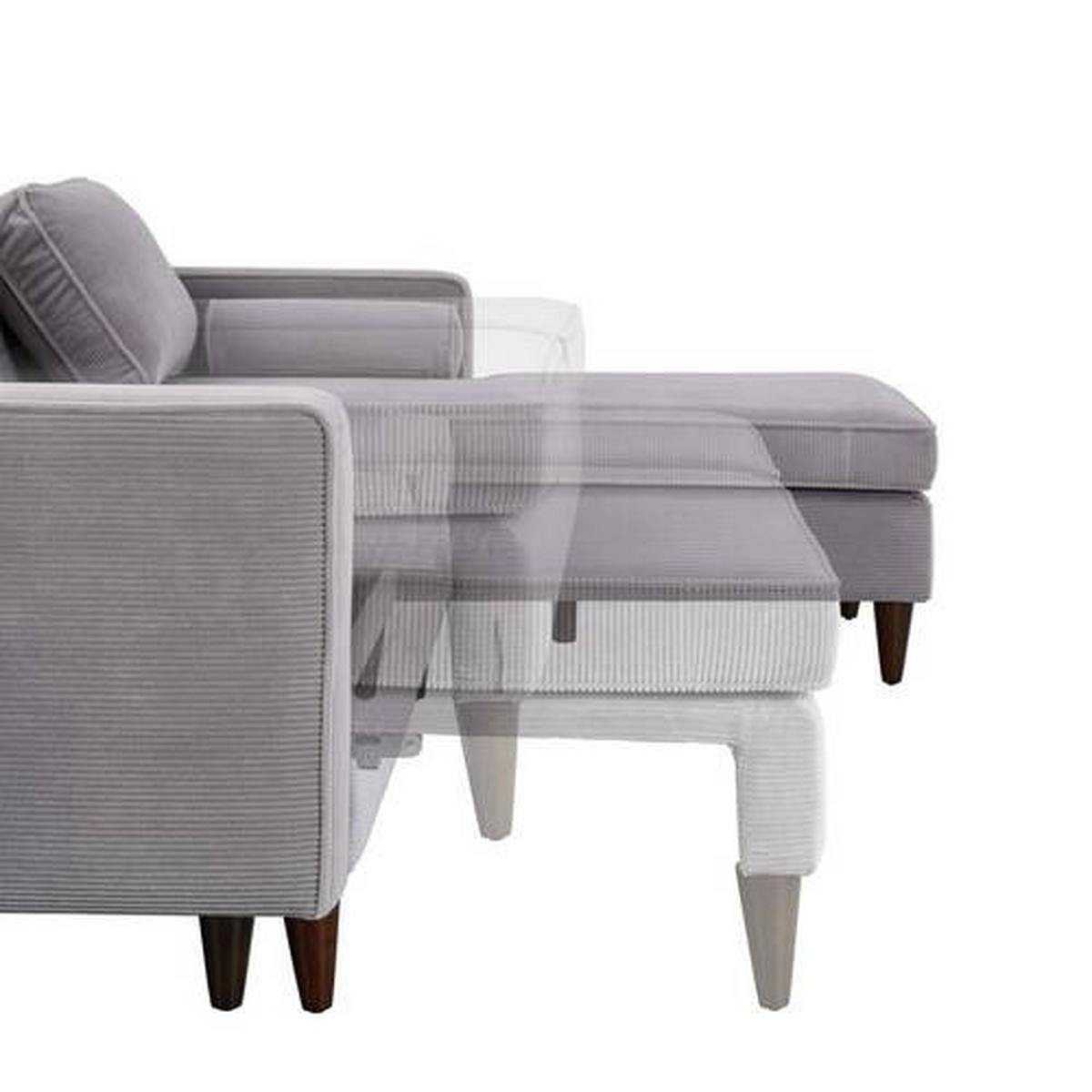 ECKSOFA Grau Cord  - Eichefarben/Grau, MODERN, Holz/Textil (261/178cm) - Livetastic