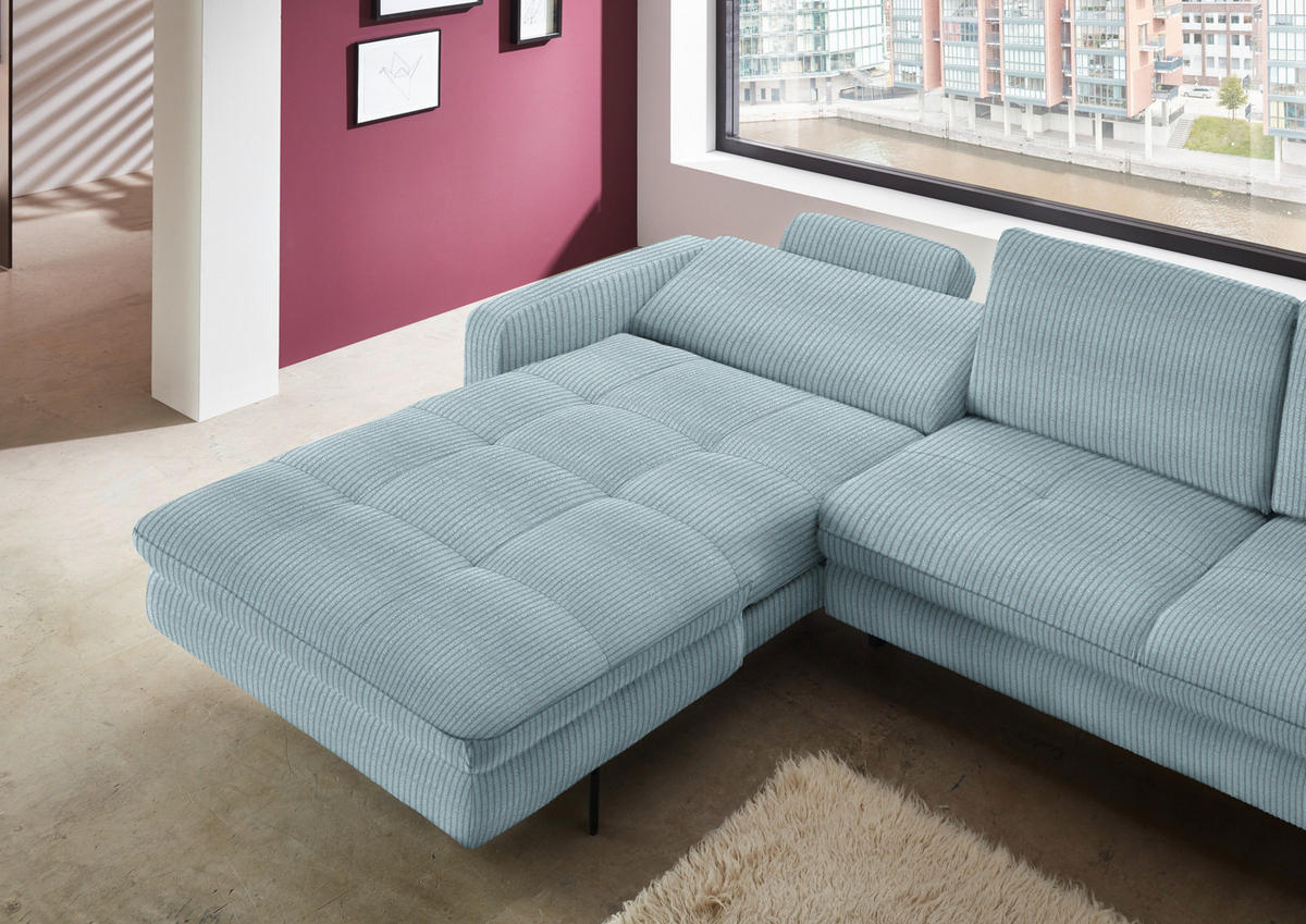 ECKSOFA in Cord Hellblau  - Schwarz/Hellblau, Design, Textil/Metall (178/302cm) - Beldomo Style