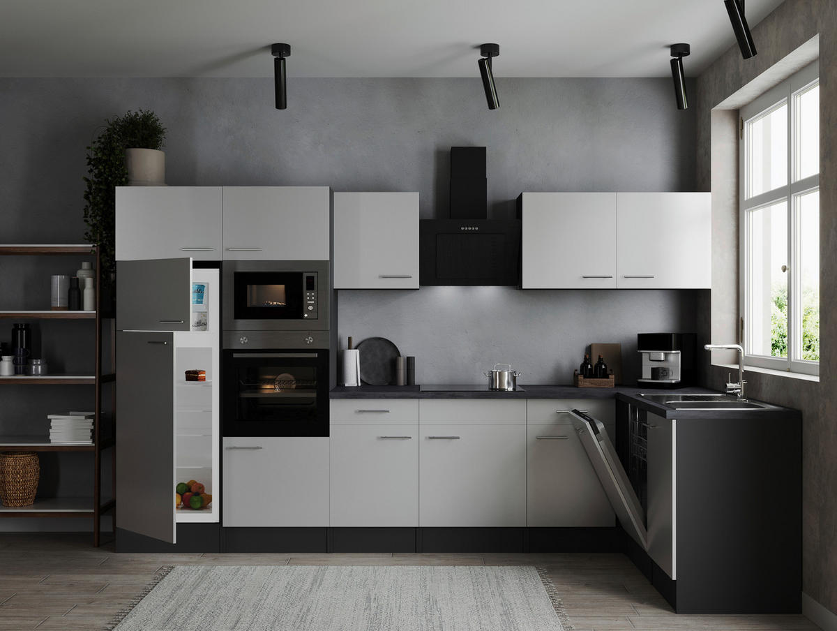 ECKKÜCHE 340/172 cm  in Grau, Weiß  - Silberfarben/Weiß, Design, Holzwerkstoff/Metall (340/172cm) - Respekta