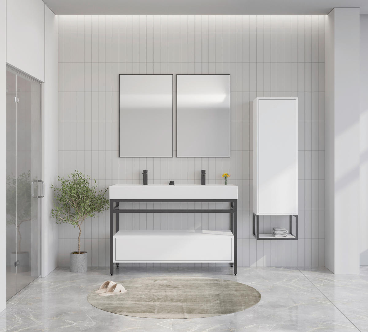 BADEZIMMER 4-teilig  in 120 cm  - Schwarz/Weiß, Design, Keramik/Holzwerkstoff (120cm) - Welnova