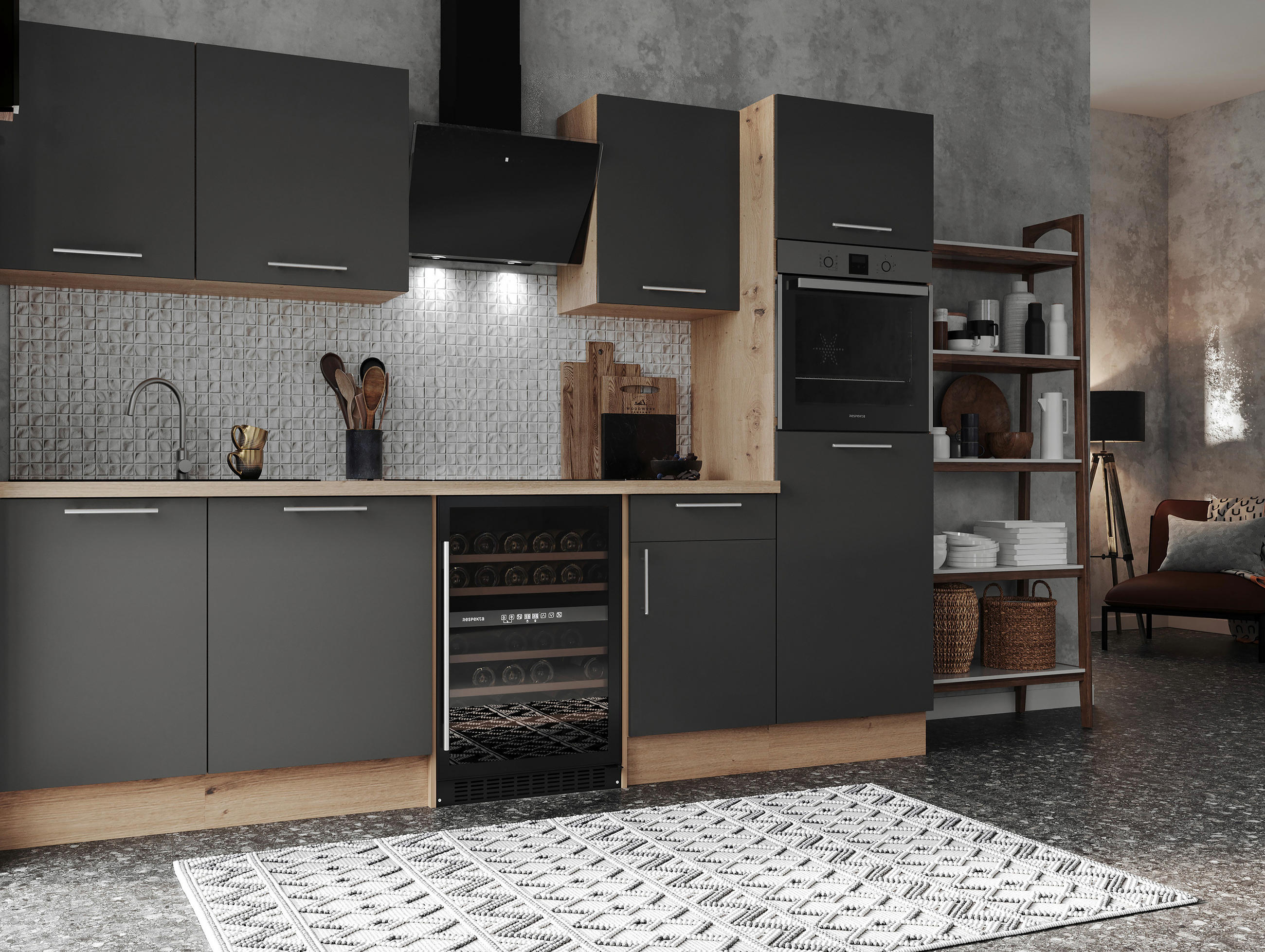 WEINKÜHLSCHRANK WKSU46-19  - Schwarz, Trend, Glas/Metall (59,5/84,5-86,5/57cm) - Respekta