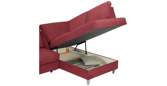 ECKSOFA in Flachgewebe Rot  - Silberfarben/Rot, KONVENTIONELL, Holz/Textil (255/186cm) - Cantus