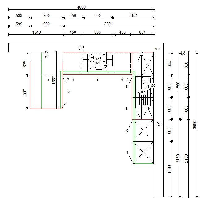 ECKKÜCHE  in Anthrazit, Hellgrau, Dunkelgrün  - Dunkelgrün/Anthrazit, Basics, Holzwerkstoff/Metall (155/340/305cm) - Welnova