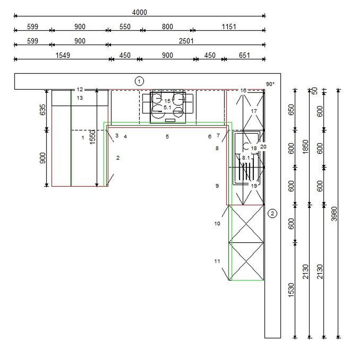 ECKKÜCHE  in Anthrazit, Hellgrau, Dunkelgrün  - Dunkelgrün/Anthrazit, Basics, Holzwerkstoff/Metall (155/340/305cm) - Welnova