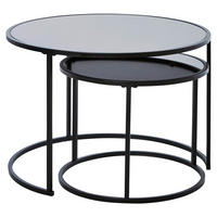 SATZTISCH in Metall, Glas 73,4/73,4/50 cm  - Schwarz, KONVENTIONELL, Glas/Metall (73,4/73,4/50cm) - Livetastic