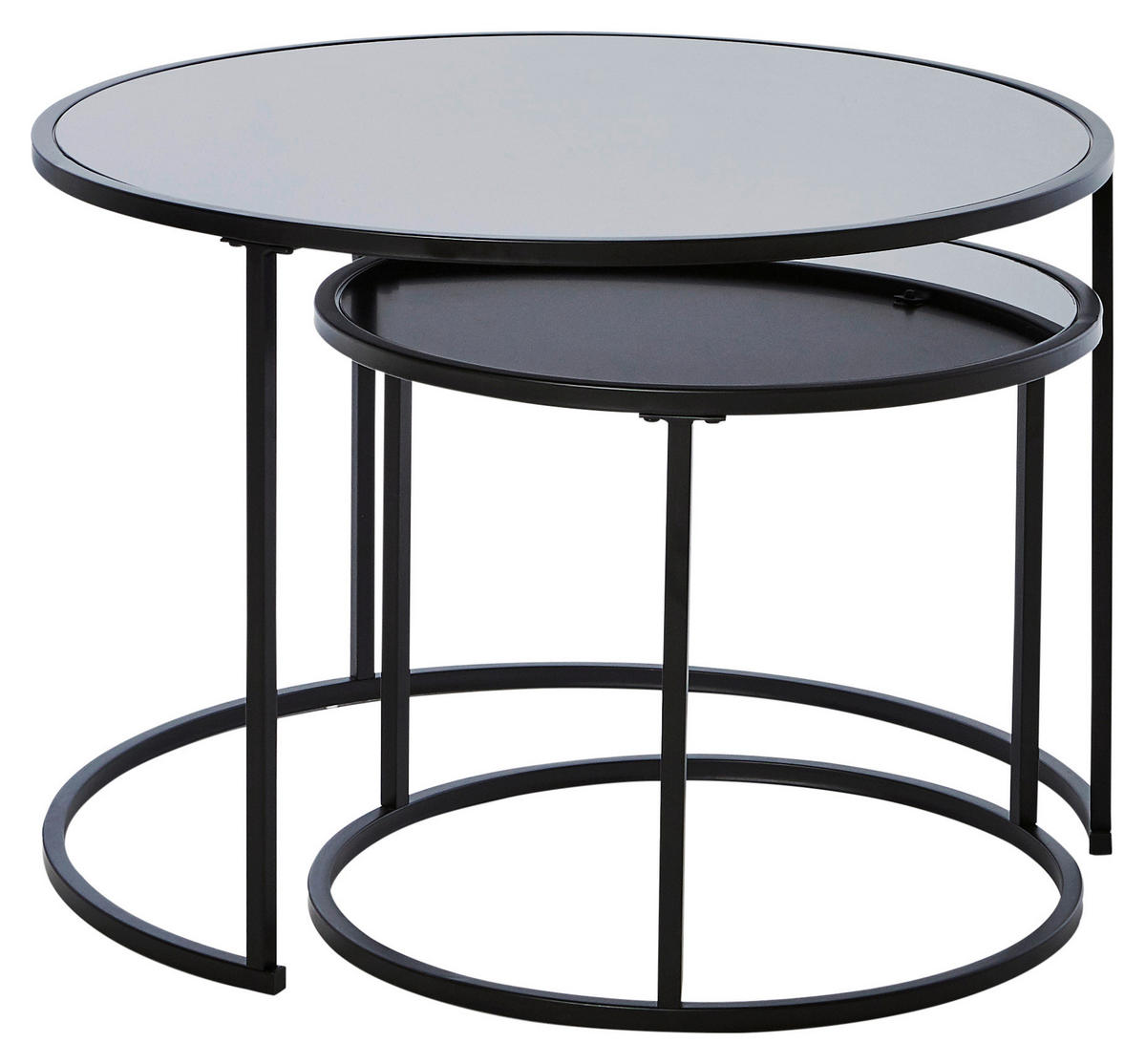 SATZTISCH in Metall, Glas 73,4/73,4/50 cm  - Schwarz, KONVENTIONELL, Glas/Metall (73,4/73,4/50cm) - Livetastic