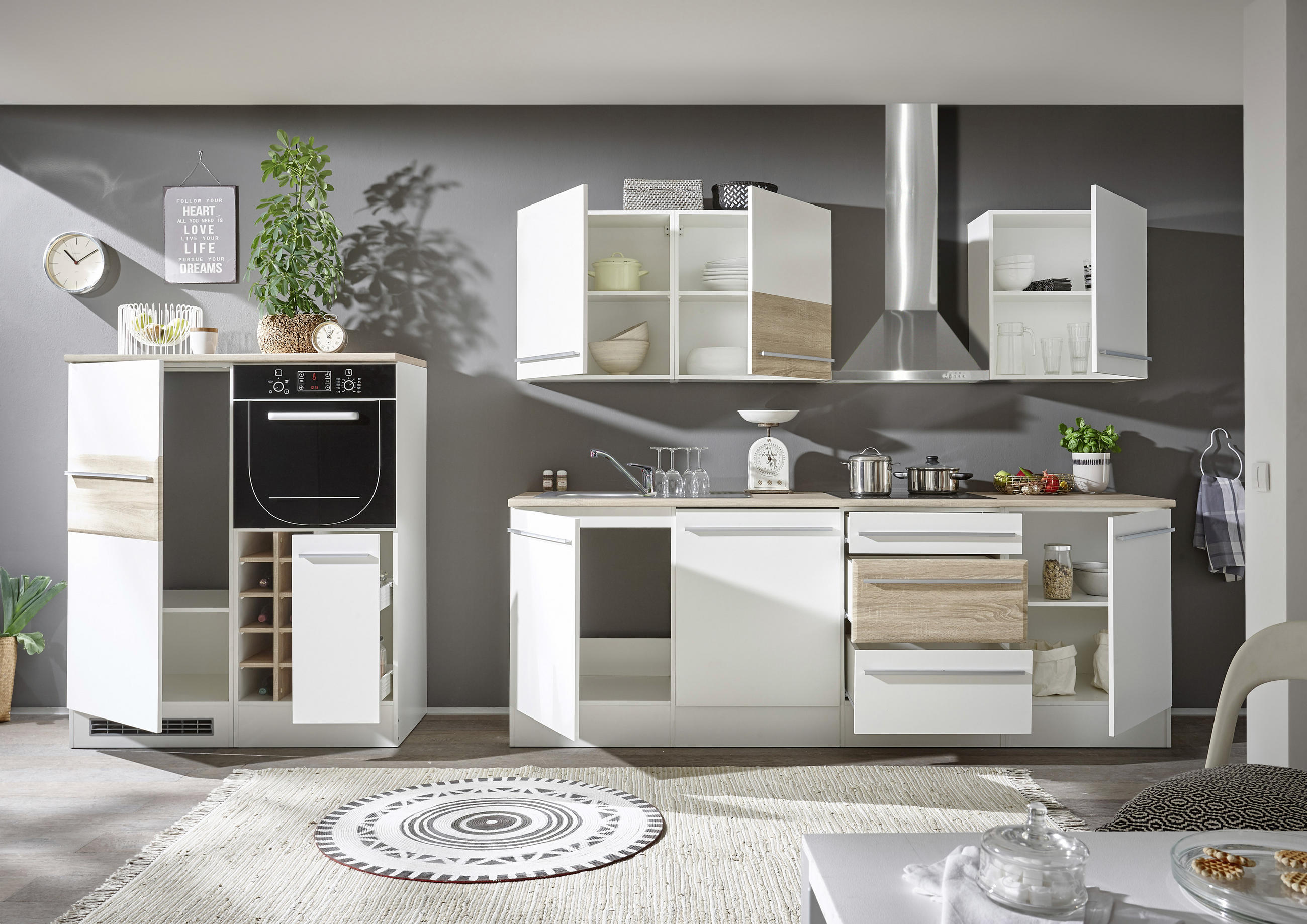 KUHINJSKI BLOK BEZ UREĐAJA bijela, boje hrasta - bijela/boje hrasta, Design, drvni materijal (240/120cm) - Xora