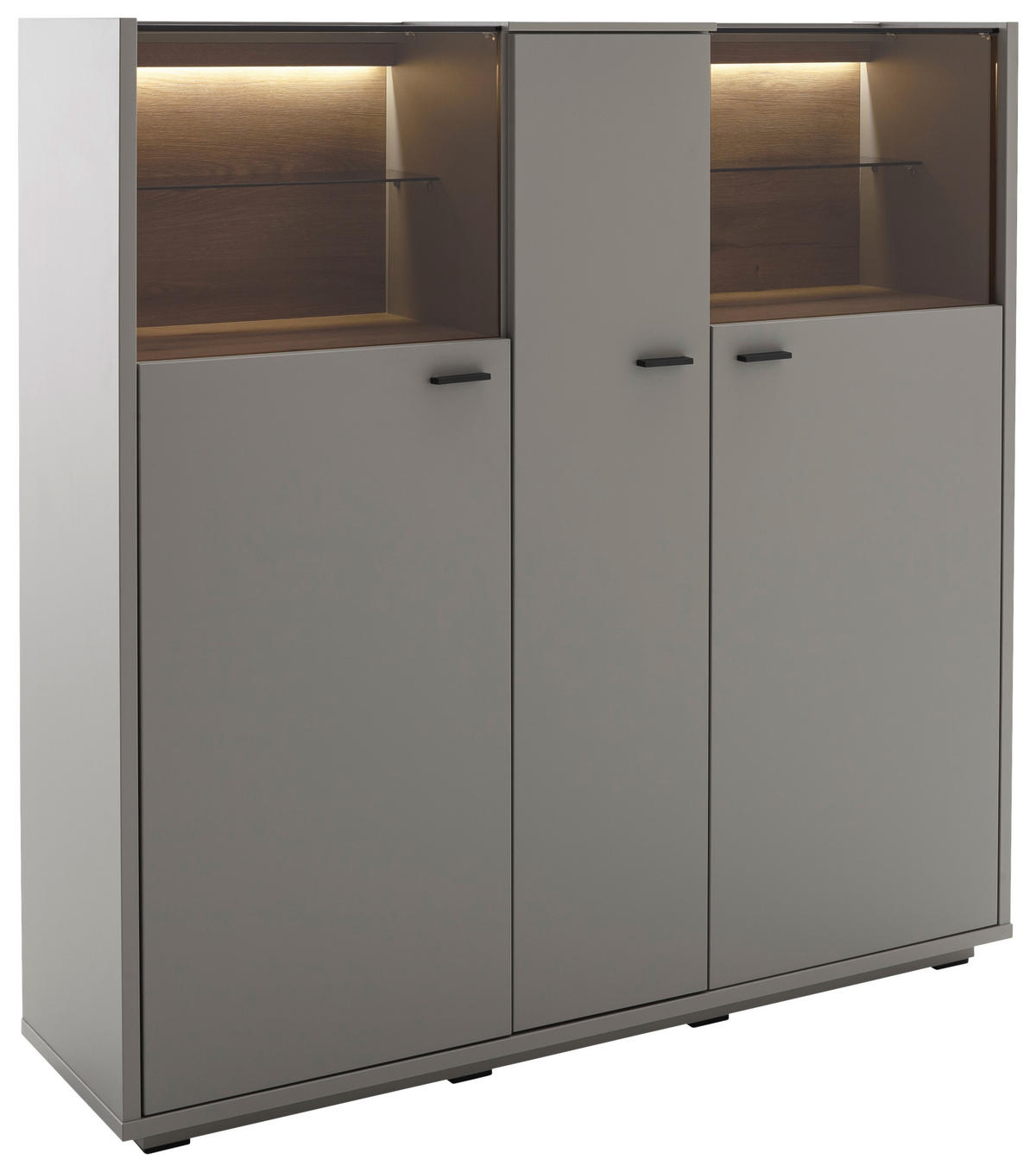 VISOKA KOMODA   135/136/37 cm   siva, boje hrasta  - siva/boje hrasta, Design, staklo/drvni materijal (135/136/37cm) - Stylife