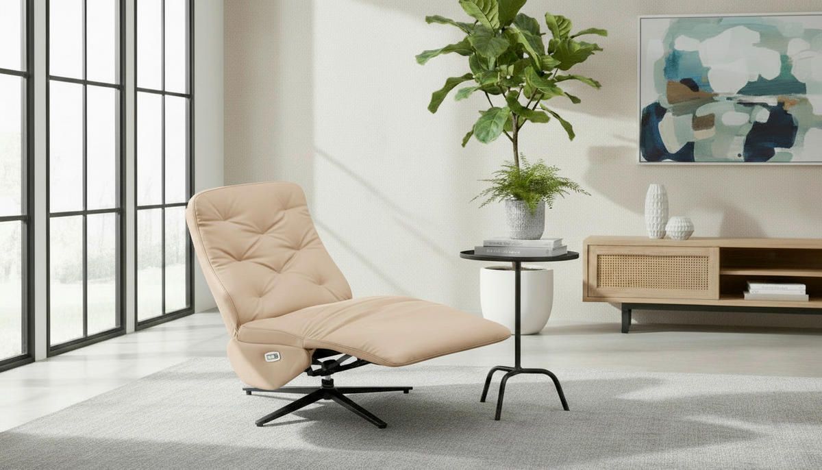 RELAXSESSEL NORA Lederlook, Mikrofaser    - Beige/Schwarz, Design, Textil/Metall (68/113/84cm) - Livetastic