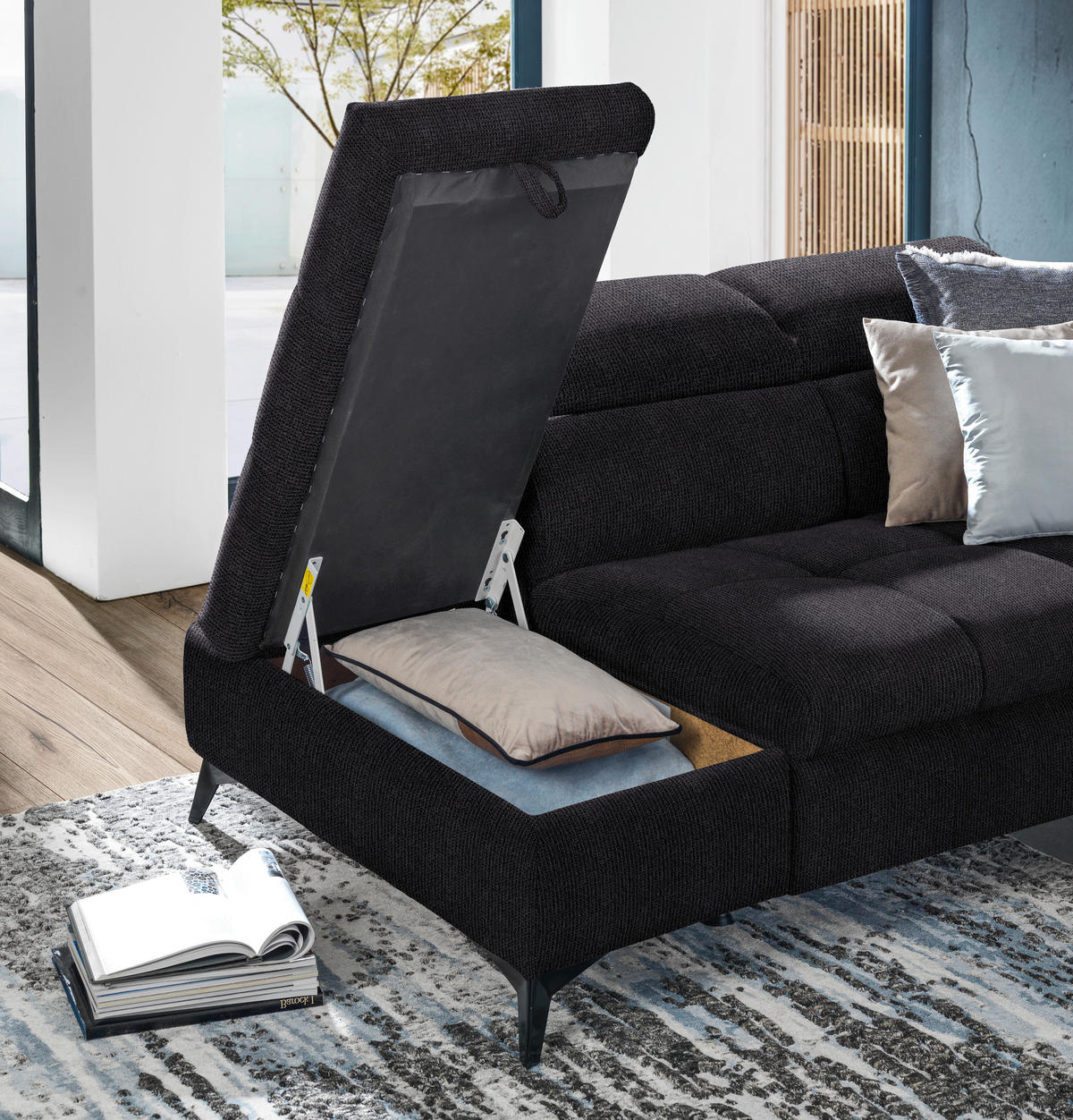 ECKSOFA in Mikrofaser Schwarz  - Schwarz, Design, Kunststoff/Textil (210/279cm) - Livetastic