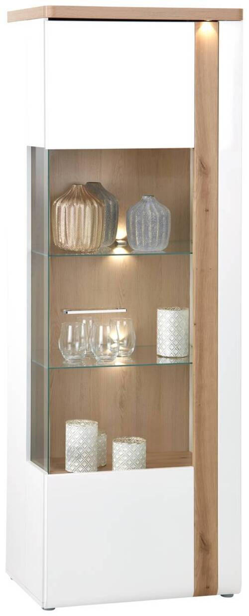 VITRINE in Eichefarben, Weiß Hochglanz  - Chromfarben/Eichefarben, MODERN, Glas/Holzwerkstoff (66,5/196/43,2cm)