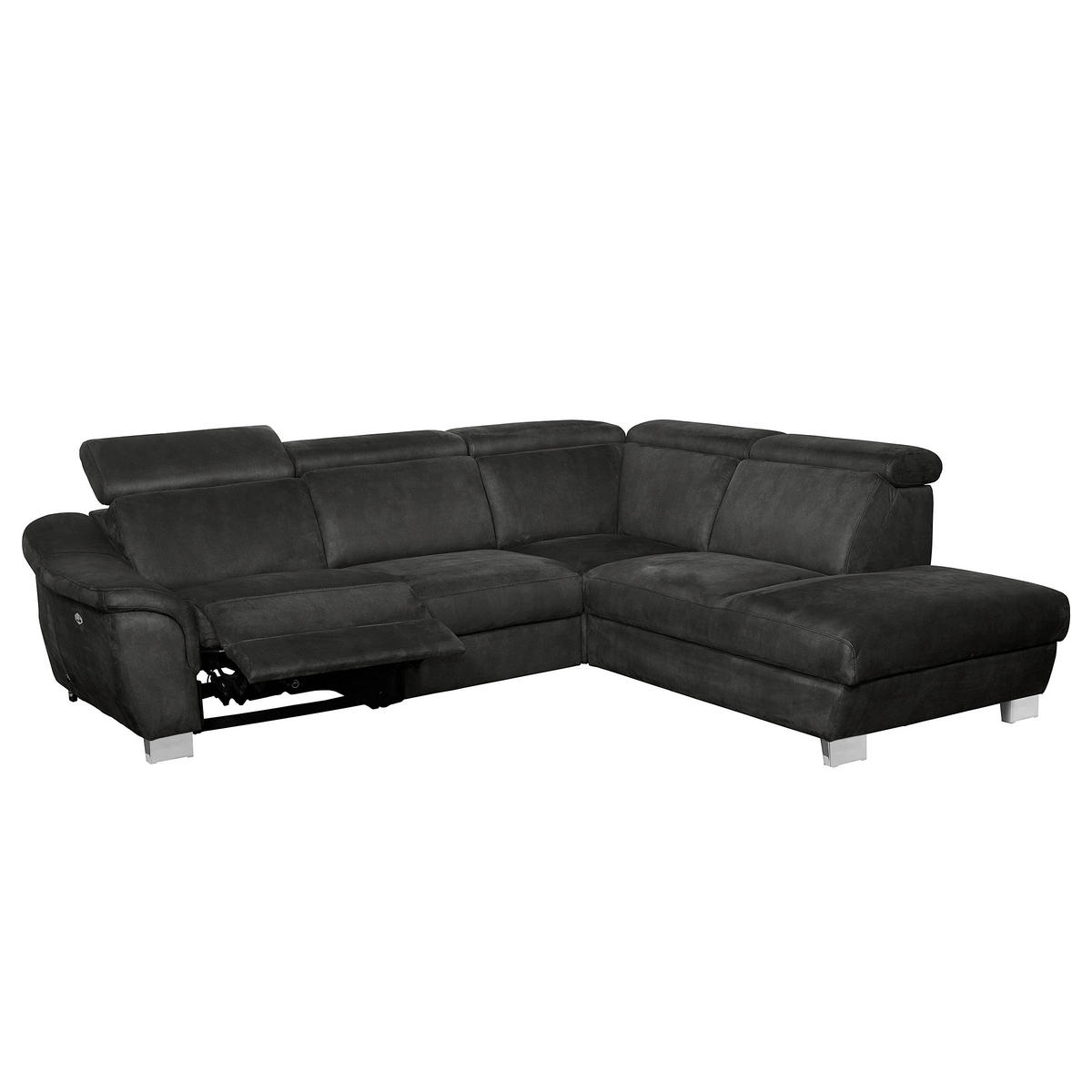 ECKSOFA Anthrazit Mikrofaser Rücken echt, Relaxfunktion, Kopfteilverstellung  - Chromfarben/Anthrazit, Design, Textil/Metall (276/238cm) - Livetastic
