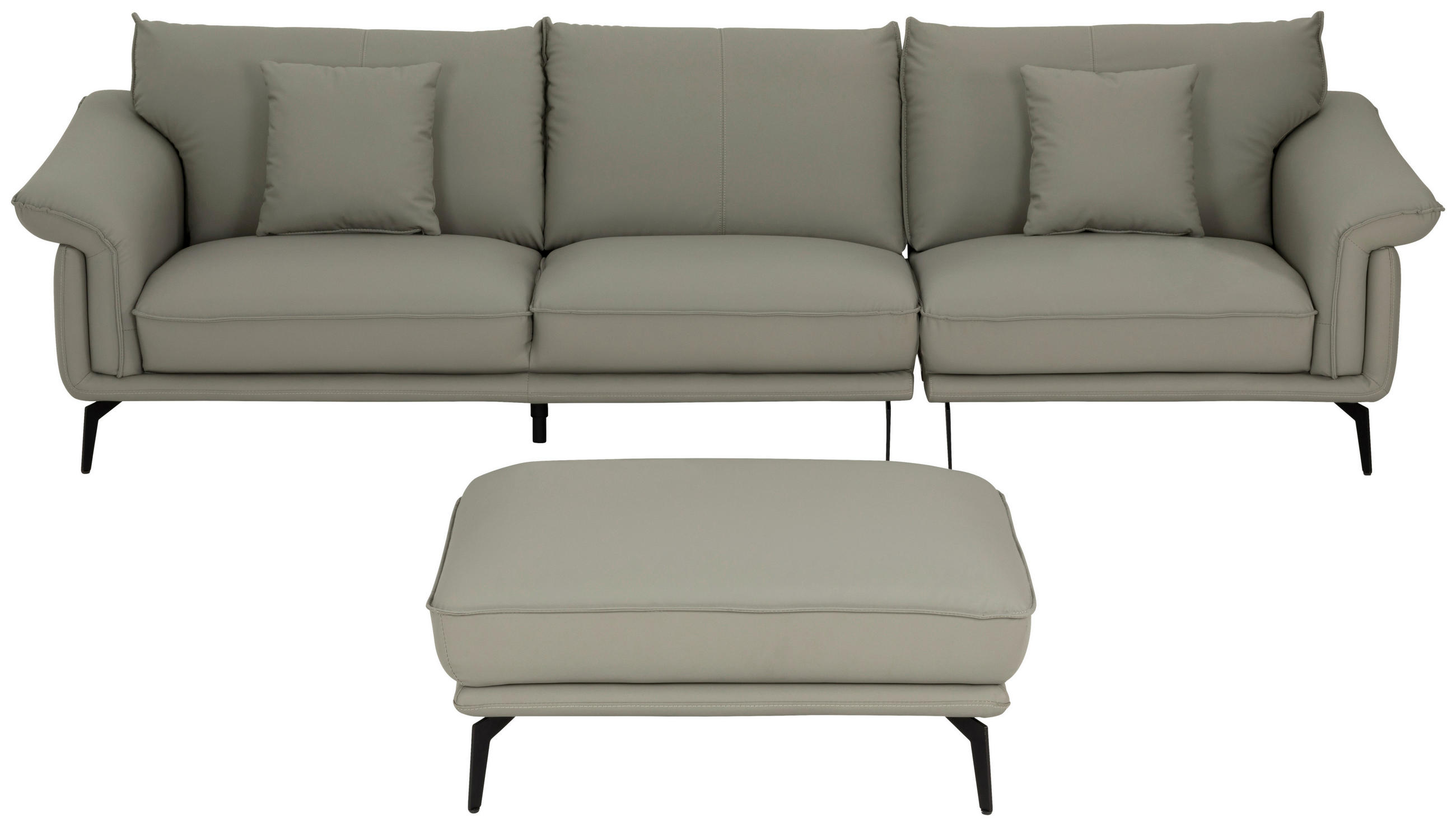 3-SITZER-SOFA inkl. Hocker Lederlook Taupe  - Taupe/Schwarz, Design, Textil/Metall (289/84/92cm) - MID.YOU