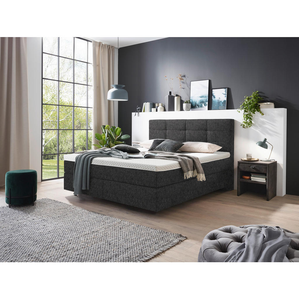 Thumbnail - Voleo Boxspringbett, Dunkelgrau, Textil, H3 + H4, 7-Zonen, Höhe ca. 18 cm, 180x200 cm, Über- und Sondergrößen erhältlich...