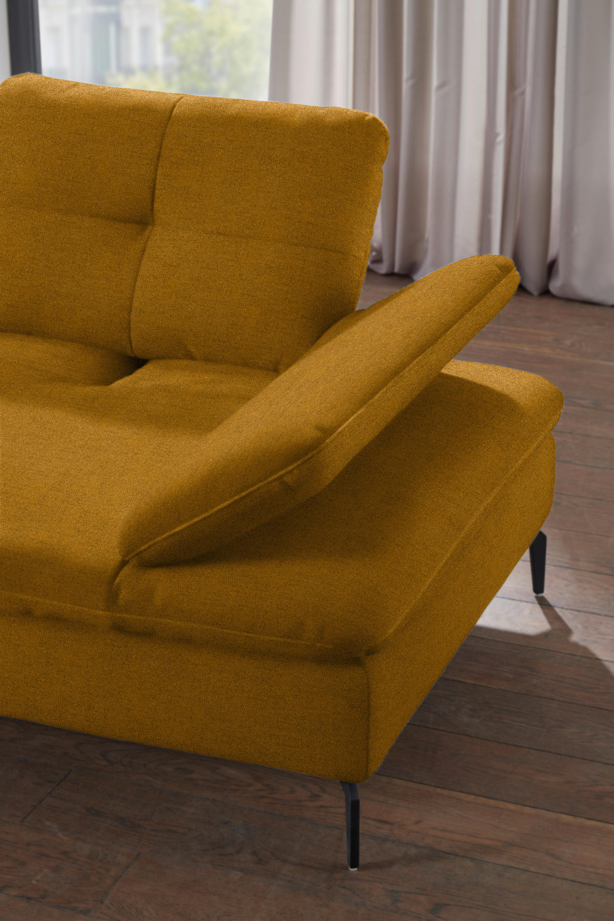 ECKSOFA in Flachgewebe Currygelb  157/344 cm  - Currygelb/Schwarz, Design, Textil/Metall (157/344cm) - Chilliano