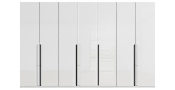 DREHTÜRENSCHRANK 350/223/61 cm,  in Weiß, Weiß Hochglanz, 7-türig  - Weiß Hochglanz/Schwarz, Basics, Holzwerkstoff/Metall (350/223/61cm) - Novel