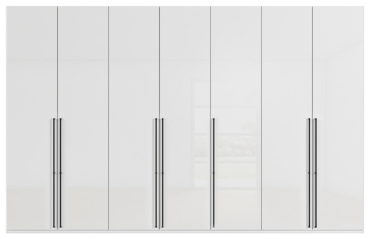 DREHTÜRENSCHRANK 350/235/61 cm,  in Weiß, Weiß Hochglanz, 7-türig  - Weiß Hochglanz/Schwarz, Basics, Holzwerkstoff/Metall (350/235/61cm) - Novel