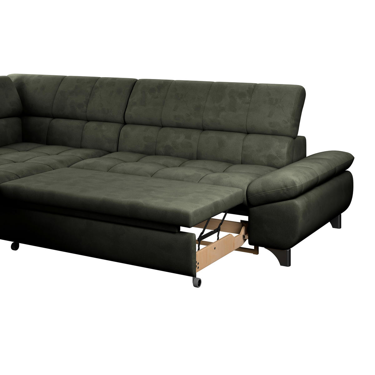 ECKSOFA Dunkelgrün Chenille  - Chromfarben/Dunkelgrün, KONVENTIONELL, Textil/Metall (234/312cm) - Livetastic