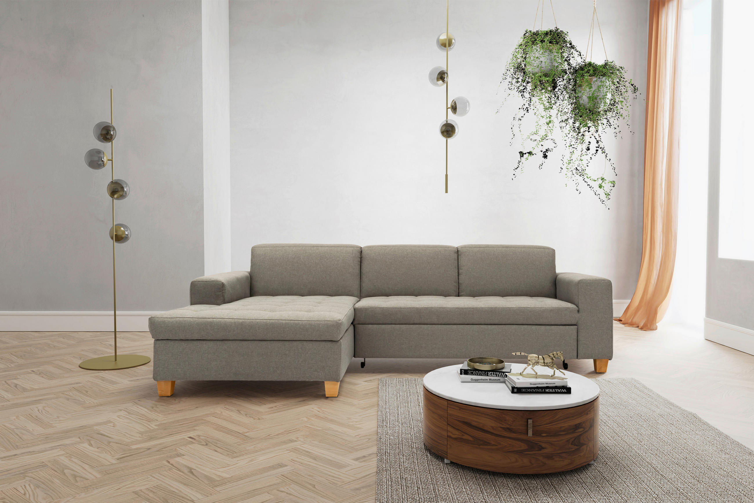 Mid.you Eckschlafsofa Sugar Silber 266x162 cm