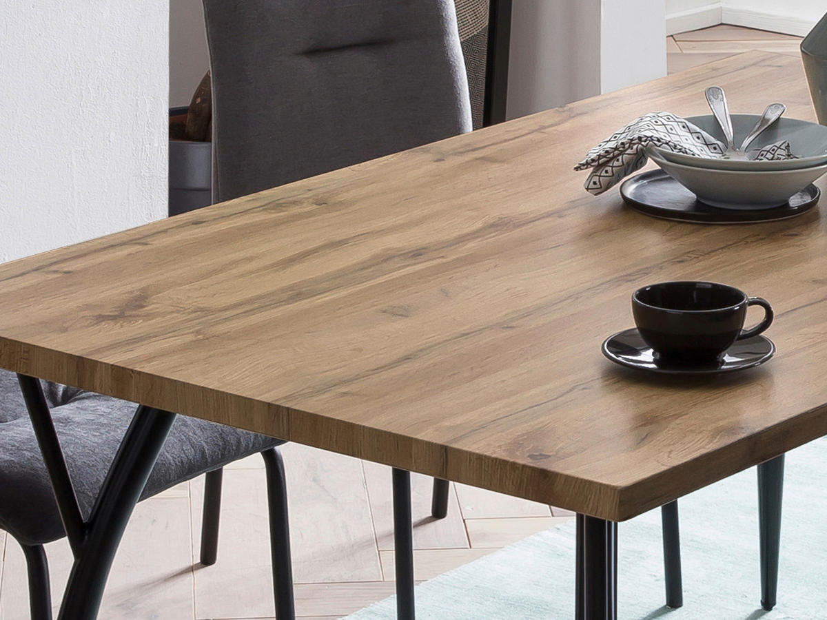 ESSTISCH rechteckig Naturfarben, Schwarz  - Schwarz/Naturfarben, Design, Holzwerkstoff/Metall (150/90/77cm) - Livetastic