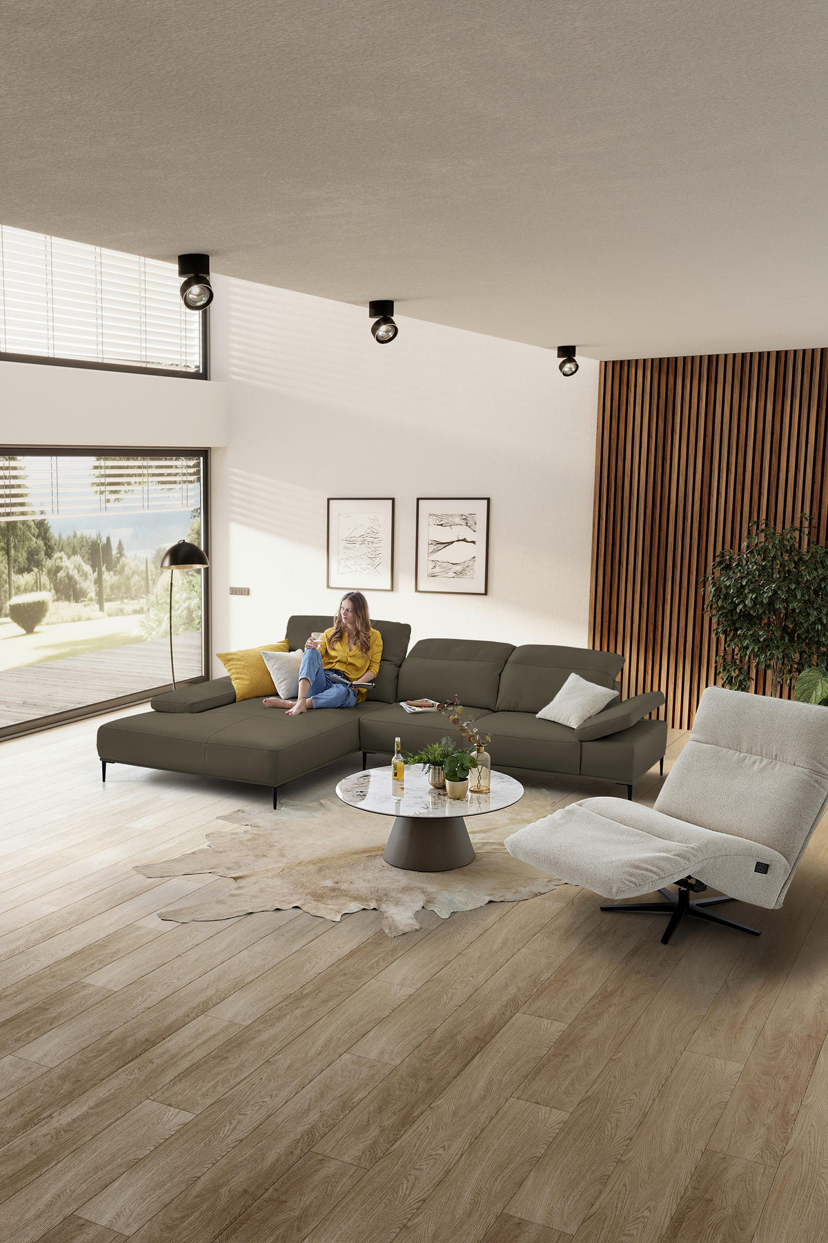 ECKSOFA  in Echtleder Braun  206/322 cm  - Schwarz/Braun, MODERN, Leder/Metall (206/322cm) - Chilliano