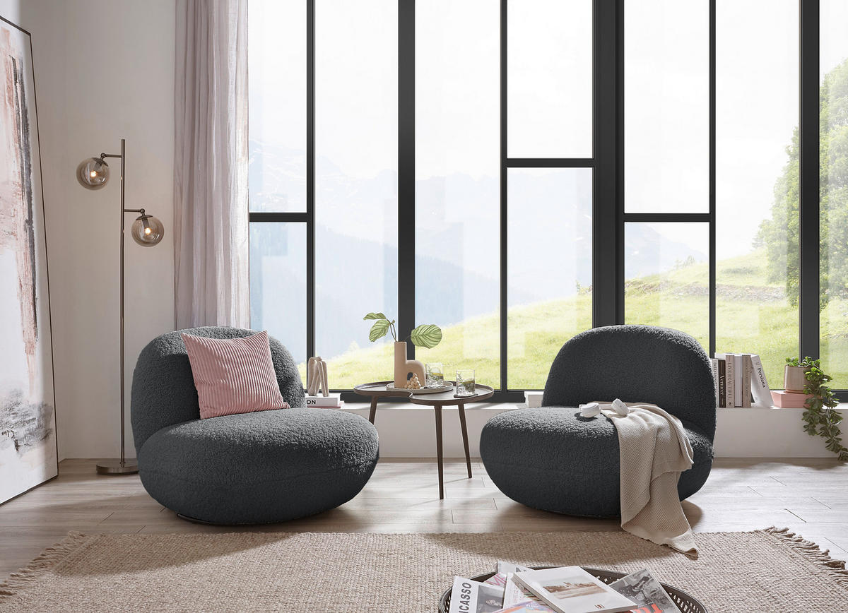 SESSEL in Teddystoff Anthrazit  - Anthrazit/Schwarz, MODERN, Textil/Metall (85/70/99cm) - MID.YOU