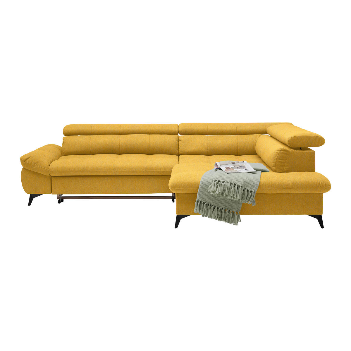 ECKSOFA in Chenille Senfgelb  - Senfgelb/Schwarz, Modern, Textil/Metall (296/201cm) - Livetastic