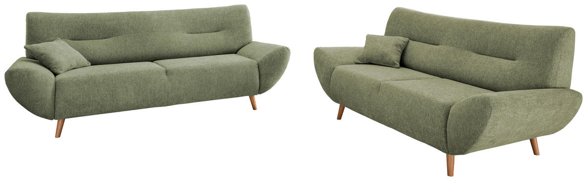3-SITZER-SOFA Chenille Grün  - Wildeiche/Grün, MODERN, Holz/Textil (205/81/90cm) - MID.YOU