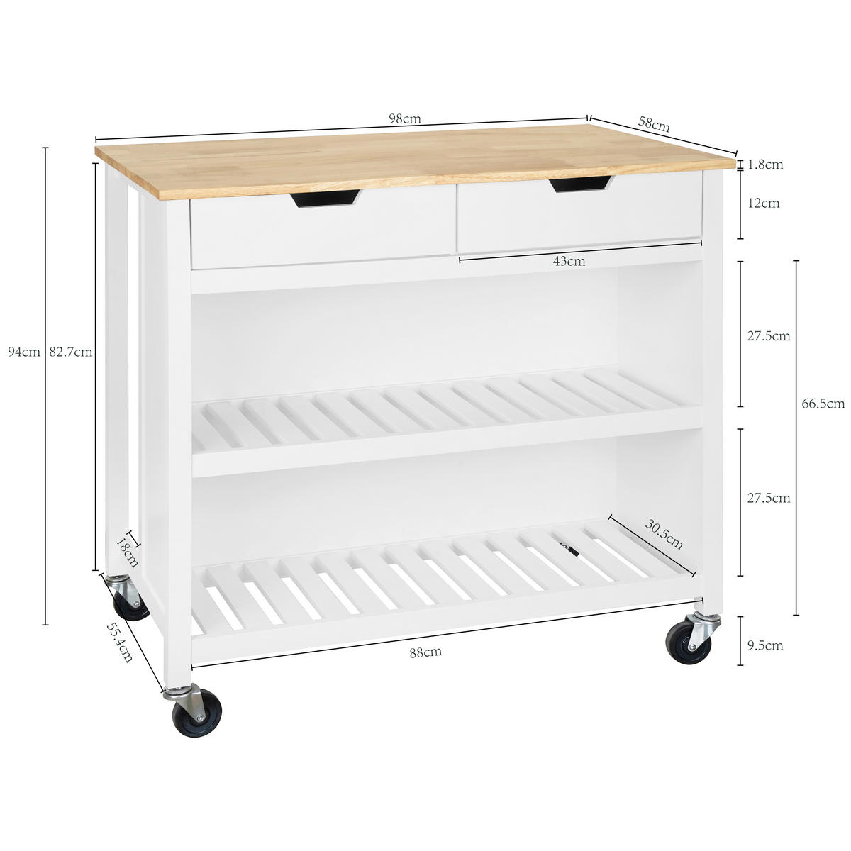 KÜCHENINSEL   in Naturfarben, Weiß  - Weiß/Naturfarben, Basics, Holz/Holzwerkstoff (98/94/58cm) - MID.YOU