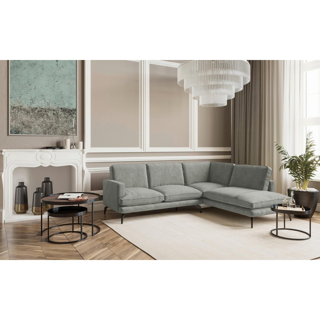 Thumbnail - Livetastic Ecksofa Bali, Grau, Textil, 3-4-Sitzer, Füllung: Daunen, Silikon, Ottomane rechts, L-Form, 250x202 cm, Made i...